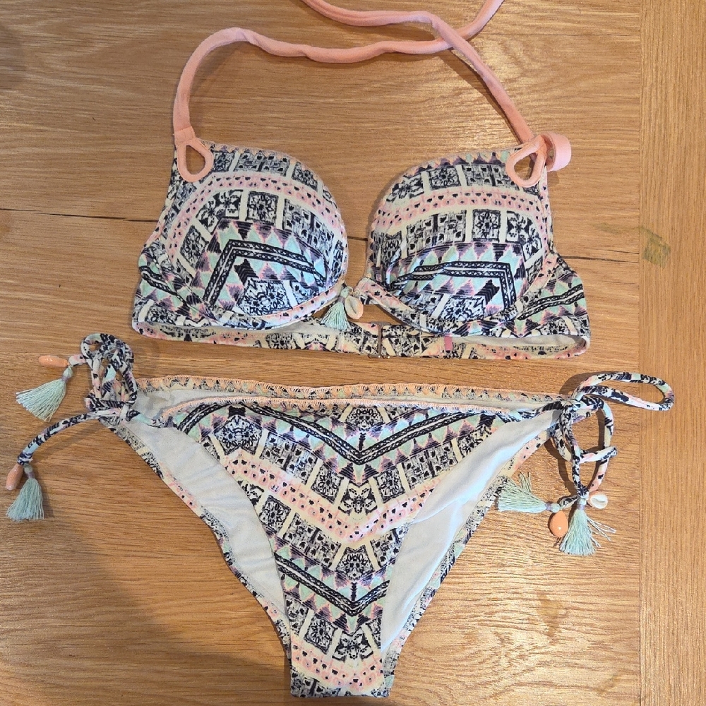 Victoria's Secret Patterned Bikini with Lace Trim